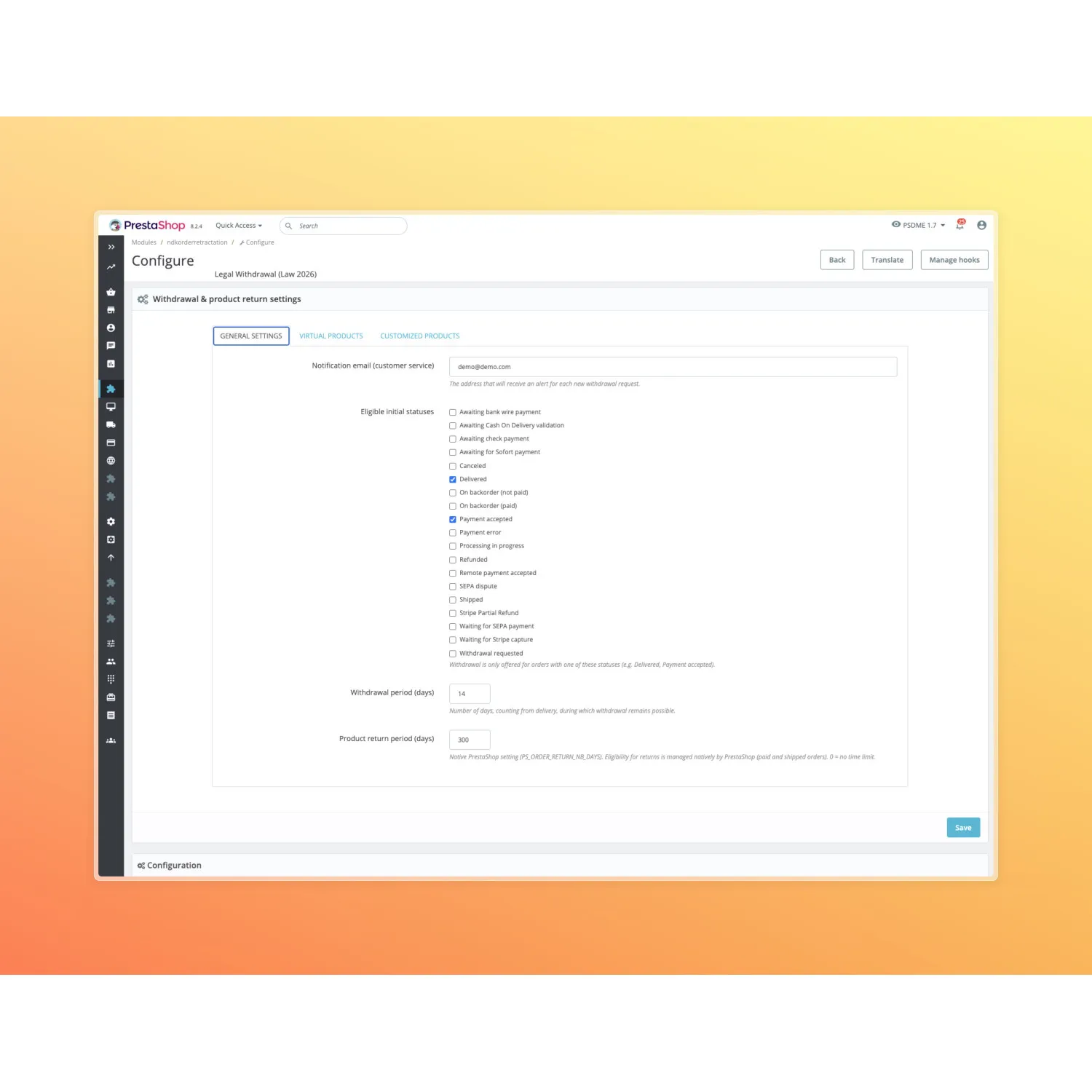 NDK Rétractation - Gestion des rétractations et retours produits pour PrestaShop 1.7/8/9